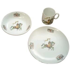Vtg set Lefton China Set Plate Bowl Cup Mug Children Girl Carousel Horses Japan